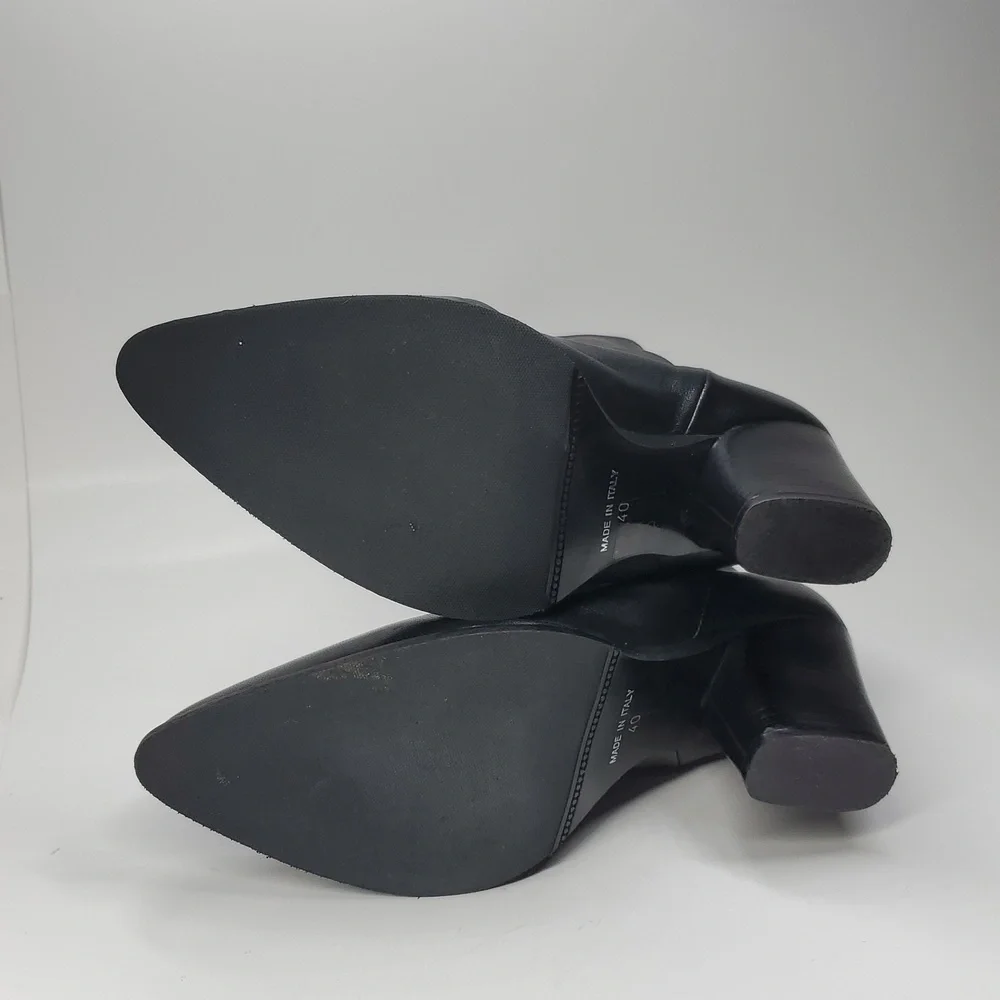 Pierfrancesco Vincenti Black Leather Italian Ankle Boots Block Heel 40